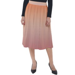 Vermilion Coral Sunset Gradient Ombre Classic Velour Midi Skirt  by SpinnyChairDesigns