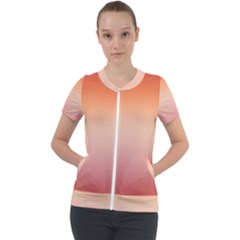 Vermilion Coral Sunset Gradient Ombre Short Sleeve Zip Up Jacket by SpinnyChairDesigns