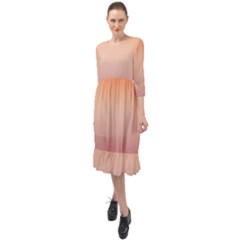 Vermilion Coral Sunset Gradient Ombre Ruffle End Midi Chiffon Dress by SpinnyChairDesigns