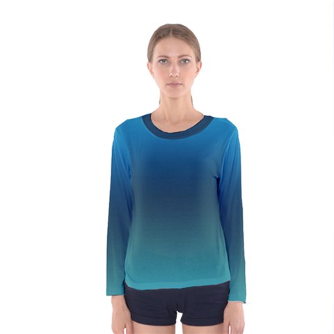 Blue Teal Green Gradient Ombre Colors Women s Long Sleeve Tee by SpinnyChairDesigns