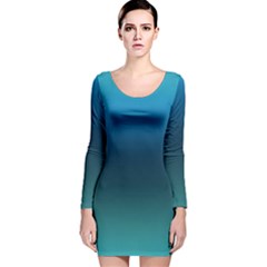 Blue Teal Green Gradient Ombre Colors Long Sleeve Velvet Bodycon Dress by SpinnyChairDesigns