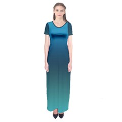 Blue Teal Green Gradient Ombre Colors Short Sleeve Maxi Dress by SpinnyChairDesigns