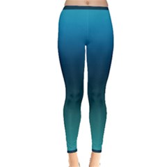 Blue Teal Green Gradient Ombre Colors Inside Out Leggings by SpinnyChairDesigns