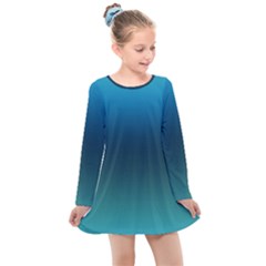 Blue Teal Green Gradient Ombre Colors Kids  Long Sleeve Dress by SpinnyChairDesigns