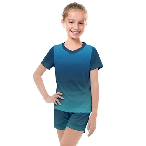 Blue Teal Green Gradient Ombre Colors Kids  Mesh Tee And Shorts Set by SpinnyChairDesigns