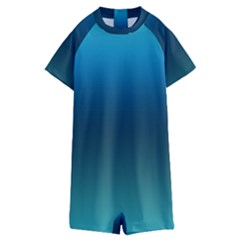 Blue Teal Green Gradient Ombre Colors Kids  Boyleg Half Suit Swimwear by SpinnyChairDesigns