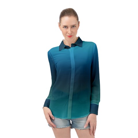 Blue Teal Green Gradient Ombre Colors Long Sleeve Chiffon Shirt by SpinnyChairDesigns