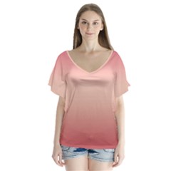 Pink Blush Gradient Ombre Colors V-neck Flutter Sleeve Top by SpinnyChairDesigns