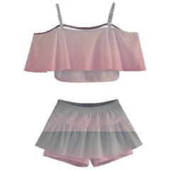 Tea Rose And Sage Gradient Ombre Colors Kids  Off Shoulder Skirt Bikini