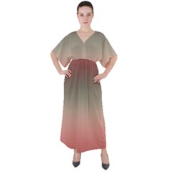 Tea Rose And Sage Gradient Ombre Colors V-neck Boho Style Maxi Dress by SpinnyChairDesigns
