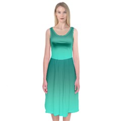 Teal Turquoise Green Gradient Ombre Midi Sleeveless Dress by SpinnyChairDesigns