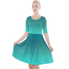 Teal Turquoise Green Gradient Ombre Quarter Sleeve A-line Dress by SpinnyChairDesigns