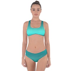 Teal Turquoise Green Gradient Ombre Criss Cross Bikini Set by SpinnyChairDesigns