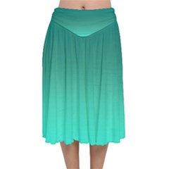 Teal Turquoise Green Gradient Ombre Velvet Flared Midi Skirt by SpinnyChairDesigns