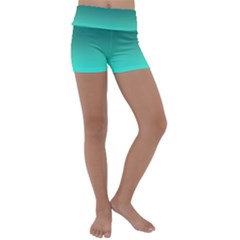 Teal Turquoise Green Gradient Ombre Kids  Lightweight Velour Yoga Shorts