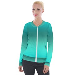 Teal Turquoise Green Gradient Ombre Velour Zip Up Jacket by SpinnyChairDesigns