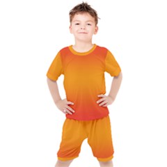 Red Orange Gradient Ombre Colored Kids  Tee And Shorts Set by SpinnyChairDesigns