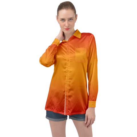 Red Orange Gradient Ombre Colored Long Sleeve Satin Shirt by SpinnyChairDesigns