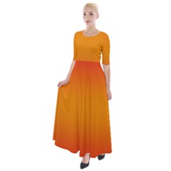 Red Orange Gradient Ombre Colored Half Sleeves Maxi Dress by SpinnyChairDesigns