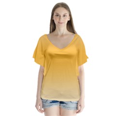 Saffron Yellow And Cream Gradient Ombre Color V-neck Flutter Sleeve Top by SpinnyChairDesigns