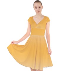 Saffron Yellow And Cream Gradient Ombre Color Cap Sleeve Front Wrap Midi Dress by SpinnyChairDesigns