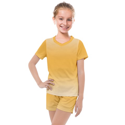 Saffron Yellow And Cream Gradient Ombre Color Kids  Mesh Tee And Shorts Set by SpinnyChairDesigns