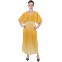 Saffron Yellow And Cream Gradient Ombre Color V-neck Boho Style Maxi Dress by SpinnyChairDesigns