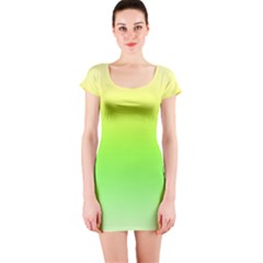 Lemon Yellow And Lime Green Gradient Ombre Color Short Sleeve Bodycon Dress by SpinnyChairDesigns