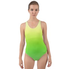 Lemon Yellow And Lime Green Gradient Ombre Color Cut-out Back One Piece Swimsuit by SpinnyChairDesigns