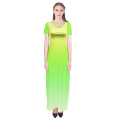 Lemon Yellow And Lime Green Gradient Ombre Color Short Sleeve Maxi Dress by SpinnyChairDesigns