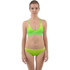 Lemon Yellow And Lime Green Gradient Ombre Color Wrap Around Bikini Set by SpinnyChairDesigns