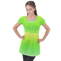 Lemon Yellow And Lime Green Gradient Ombre Color Puff Sleeve Tunic Top by SpinnyChairDesigns