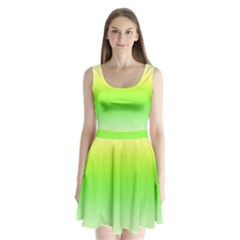 Lemon Yellow And Lime Green Gradient Ombre Color Split Back Mini Dress  by SpinnyChairDesigns