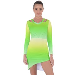 Lemon Yellow And Lime Green Gradient Ombre Color Asymmetric Cut-out Shift Dress by SpinnyChairDesigns