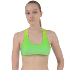Lemon Yellow And Lime Green Gradient Ombre Color Criss Cross Racerback Sports Bra by SpinnyChairDesigns