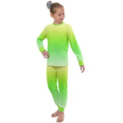 Lemon Yellow And Lime Green Gradient Ombre Color Kids  Long Sleeve Set  by SpinnyChairDesigns