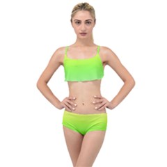Lemon Yellow And Lime Green Gradient Ombre Color Layered Top Bikini Set by SpinnyChairDesigns