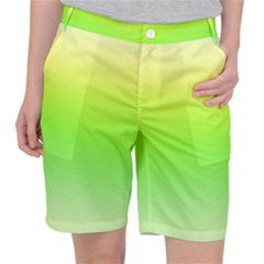 Lemon Yellow And Lime Green Gradient Ombre Color Pocket Shorts by SpinnyChairDesigns