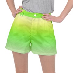 Lemon Yellow And Lime Green Gradient Ombre Color Ripstop Shorts by SpinnyChairDesigns