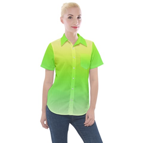 Lemon Yellow And Lime Green Gradient Ombre Color Women s Short Sleeve Pocket Shirt by SpinnyChairDesigns