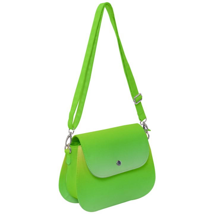 Lemon Yellow and Lime Green Gradient Ombre Color Saddle Handbag