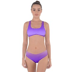 Plum And Violet Purple Gradient Ombre Color Criss Cross Bikini Set by SpinnyChairDesigns