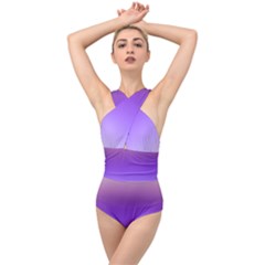 Plum And Violet Purple Gradient Ombre Color Cross Front Low Back Swimsuit by SpinnyChairDesigns
