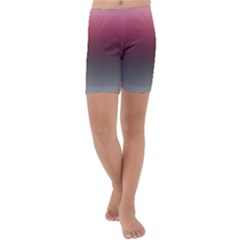 Blush Pink And Grey Gradient Ombre Color Kids  Lightweight Velour Capri Yoga Leggings