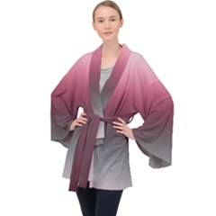 Blush Pink And Grey Gradient Ombre Color Long Sleeve Velvet Kimono  by SpinnyChairDesigns