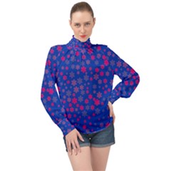 Bisexual Pride Tiny Scattered Flowers Pattern High Neck Long Sleeve Chiffon Top by VernenInk