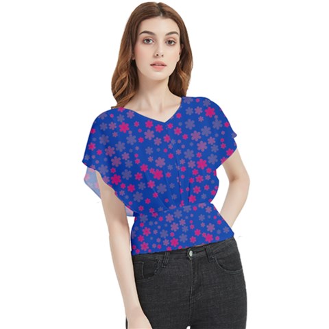 Bisexual Pride Tiny Scattered Flowers Pattern Butterfly Chiffon Blouse by VernenInk