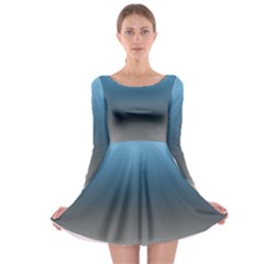 Sky Blue And Grey Color Gradient Ombre Long Sleeve Skater Dress by SpinnyChairDesigns