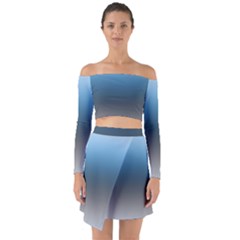 Sky Blue And Grey Color Gradient Ombre Off Shoulder Top With Skirt Set
