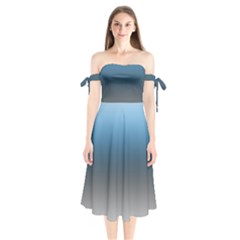 Sky Blue And Grey Color Gradient Ombre Shoulder Tie Bardot Midi Dress by SpinnyChairDesigns